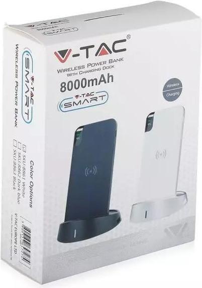Image du produit V-TAC Batterie externe (power bank), noir, 8000mAh avec fonction de chargement sans fil, avec écran. (8000 mAh)