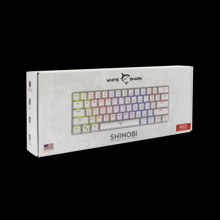 Image du produit White Shark Clavier de jeu mécanique blanc Shark Shinobi, OUTEMU RED Switch, rétroéclairage LED RGB complet, U (US, Filaire)