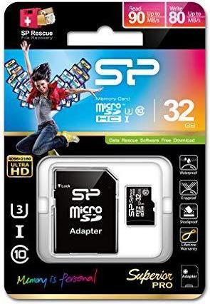 Actual product image Silicon Power Karta MicroSD Micro SDHC 32GB UHS-3 + adapter (SP032GBSTH004V10-SP) (32 GB, microSD, U3, UHS-I)