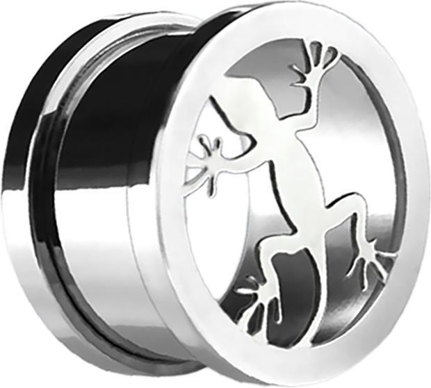 Star Piercing Flesh Tunnel silber mit Echse (ohne Messing, Chirurgenstahl 316L)