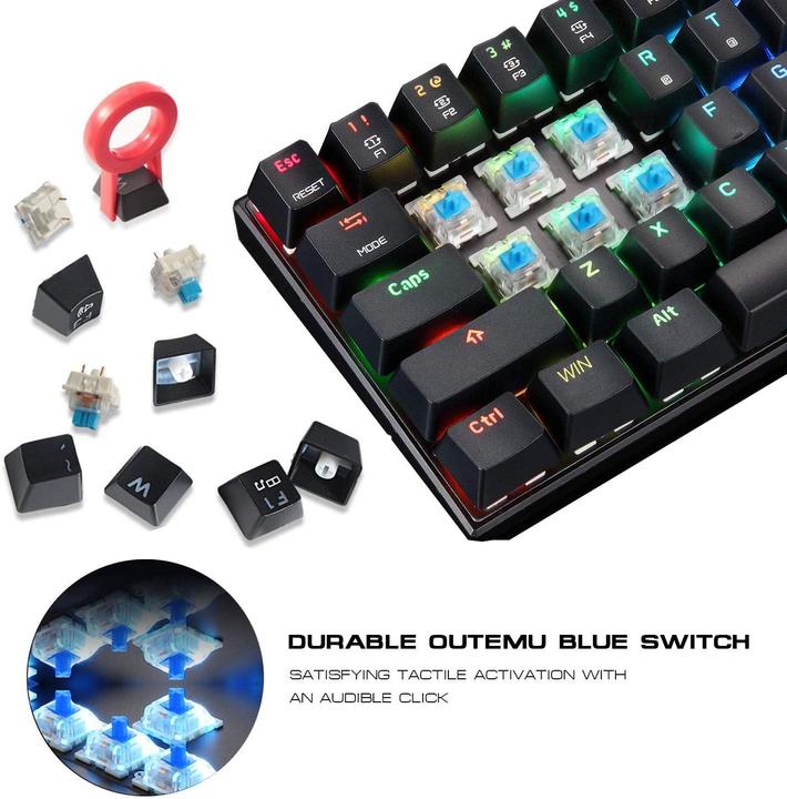 Produktbild Motospeed CK62 black wireless 60% mechanical keyboard with RGB backlight (US, Blue switch) (US, Kabellos)