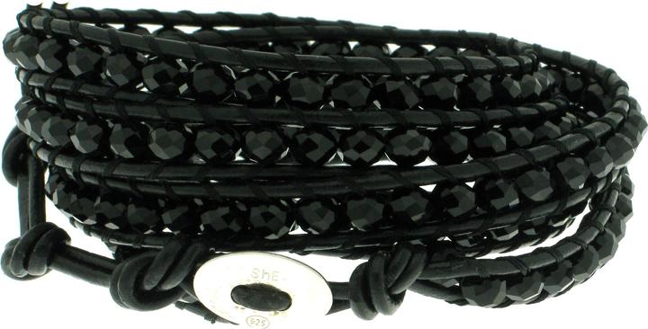 Produktbild Leyda Armband Leder Schwarz (100 cm, Silber 925, Leder, Synthetischer Stein)