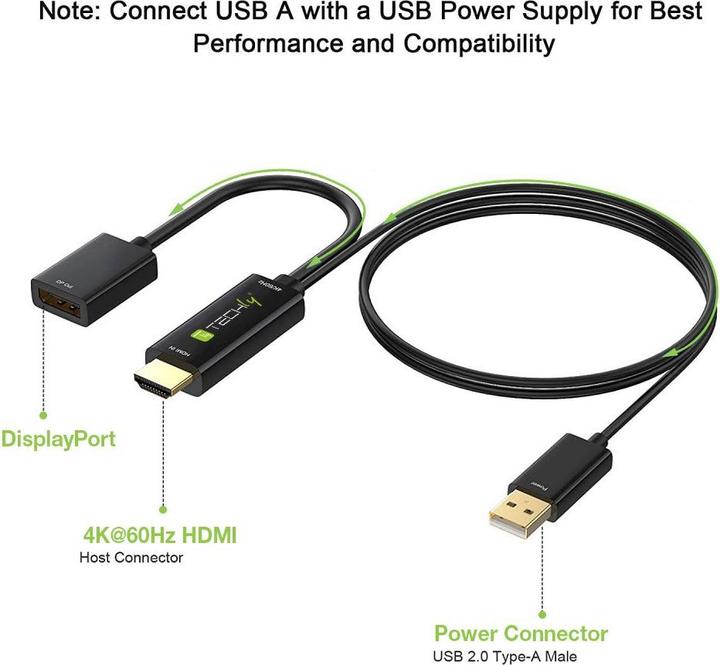 Produktbild Techly Adapter HDMI M auf DisplayPort F + USB-A M 4K 60Hz (HDMI)