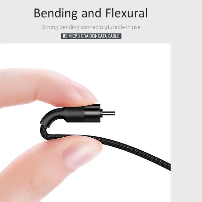 Image du produit Usams US-SJ221 U5 Braided Wire USB to Type-C Data & 2A Charger Round Plug Cable 1.2m Juodas (1.20 m, USB 2.0)
