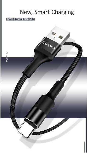Image du produit Usams US-SJ221 U5 Braided Wire USB to Type-C Data & 2A Charger Round Plug Cable 1.2m Juodas (1.20 m, USB 2.0)