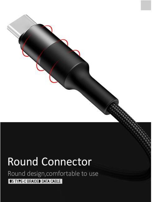 Image du produit Usams US-SJ221 U5 Braided Wire USB to Type-C Data & 2A Charger Round Plug Cable 1.2m Juodas (1.20 m, USB 2.0)