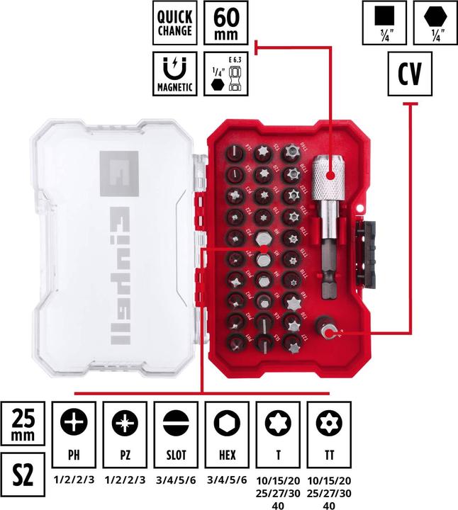 Image du produit Einhell 118693 Jeu d'embouts 32 pièces (25mm)