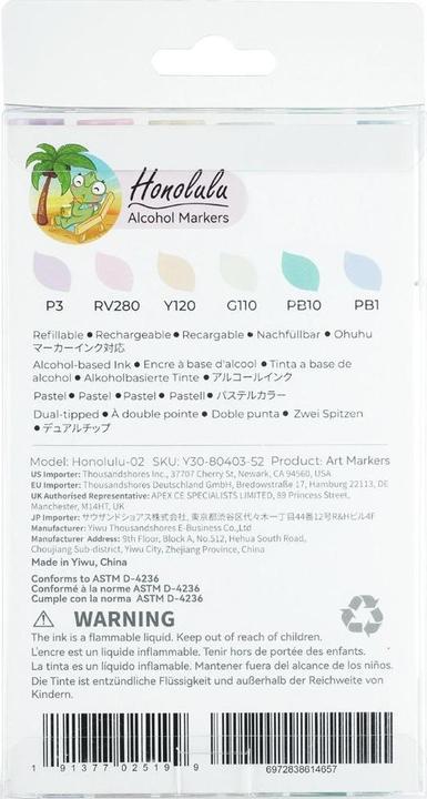 Produktbild Ohuhu Honolulu Kunstmarker (6 Stk.) - Pastellfarben (Pastellfarben, 6 x)