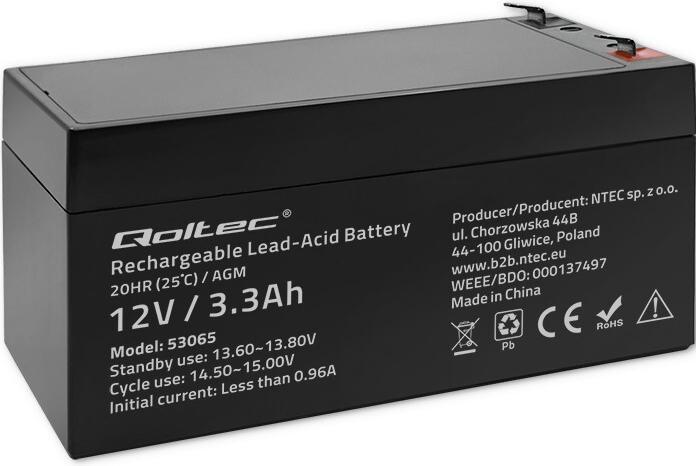 Actual product image Qoltec AGM 53065 (12 V, 3.30 Ah)