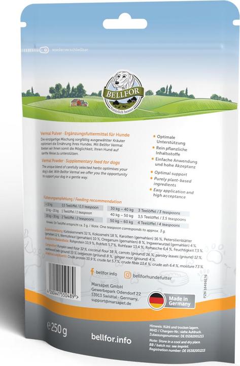 Produktbild Bellfor Hunde-Nahrungsergänzung Vermal – Pulver 250 g (Adult, 1 Stk., 250 g)