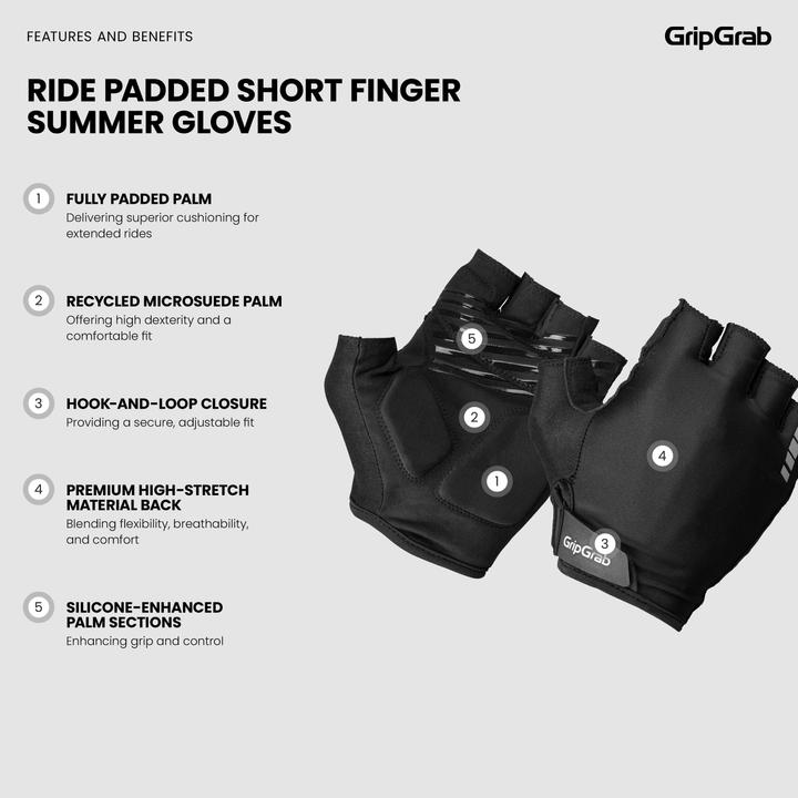 Actual product image GripGrab RIDE Padded Short Finger Summer Gloves (M)