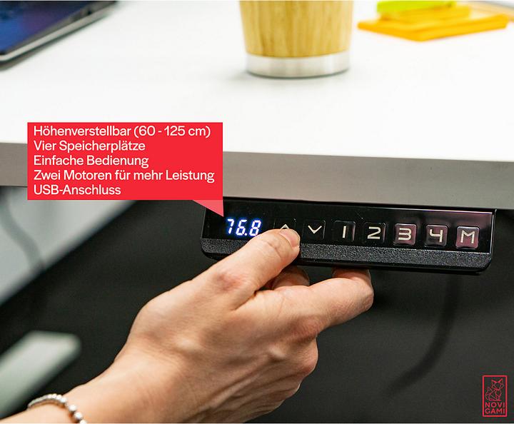 Produktbild Novigami Schreibtisch elektrisch höhenverstellbar Josi | Stehpult | BxT 1600 x 800 mm | Gestell Schwarz | Aho