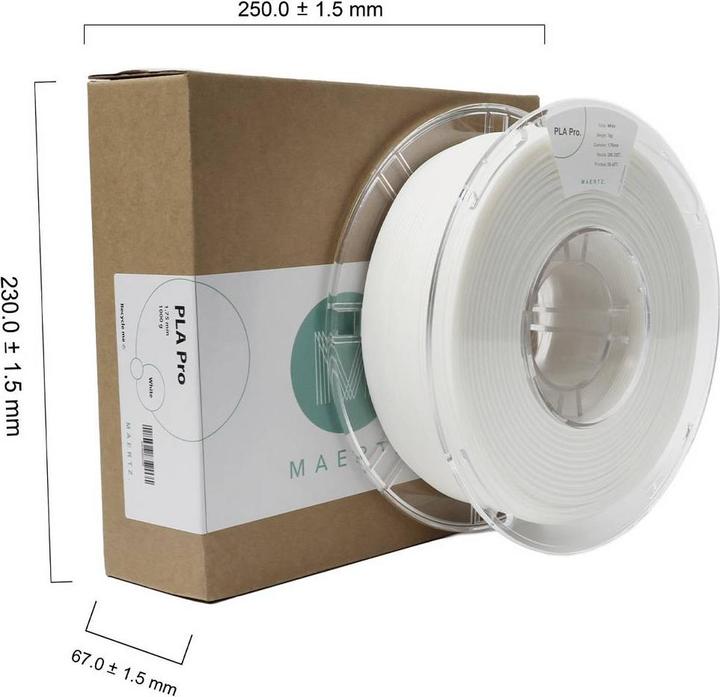 Actual product image Maertz PLA Pro White 1.75 mm 1,000 g (PLA-R, 1.75 mm, 1000 g, White)