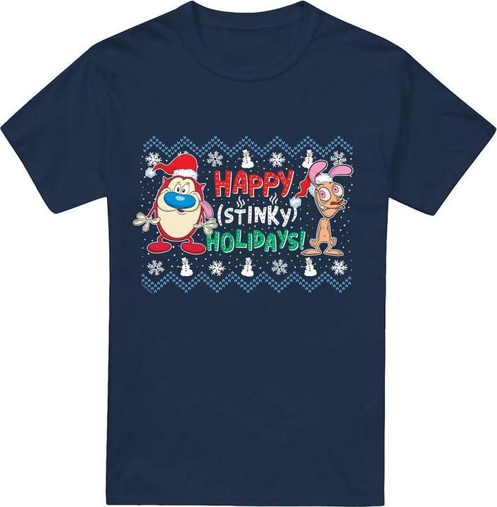Actual product image Ren & Stimpy Mens Happy Stinky Holidays Christmas Jumper T-Shirt (4XL)