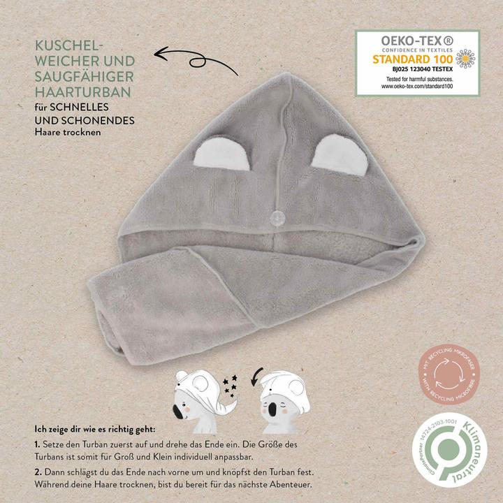 Actual product image Parsa Beauty PARSA Nature Kids Hair Turban with Koala Ears, Grey Recycled Microfibre OEKO-Tex