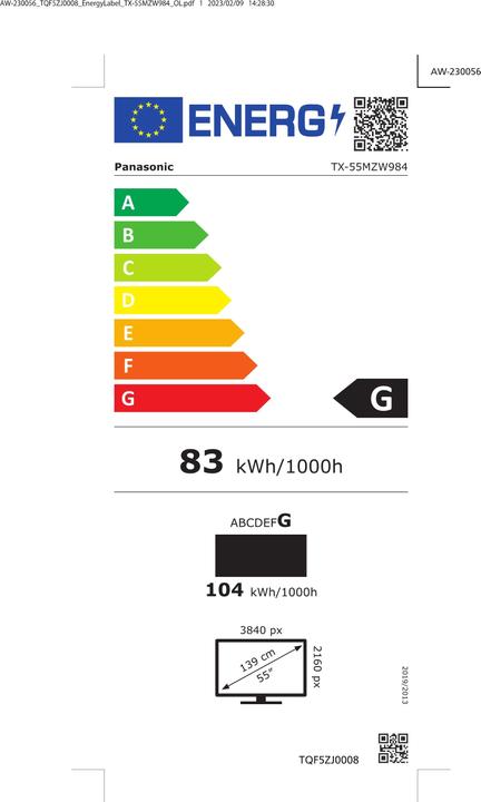 Energie-Label Panasonic TX-55MZW984 (55", OLED, 4K)