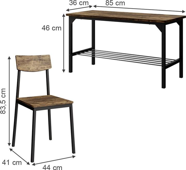 Produktbild Vichy Sitzbank und Stuhl Fyrk, Schwarz/Eiche rustikal, 85 x 46 cm 3 Teile (85 cm)