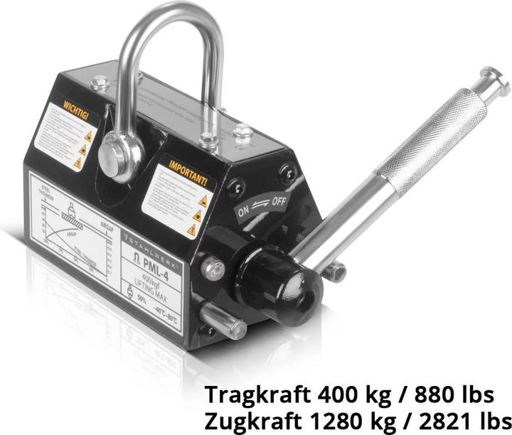Actual product image Stahlwerk Lifting magnet with 400 kg 880 lbs load capacity 1280 kg 2821 lbs pulling force (400 kg)
