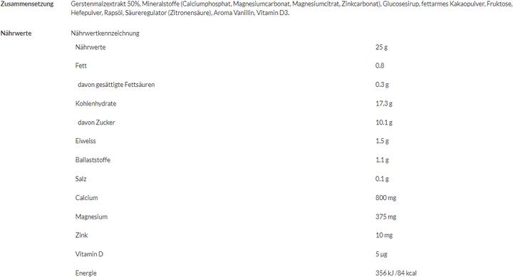 Valori nutrizionali e ingredienti Jemalt Calcio più (1 Pezzo/i, Polvere, 450 g)