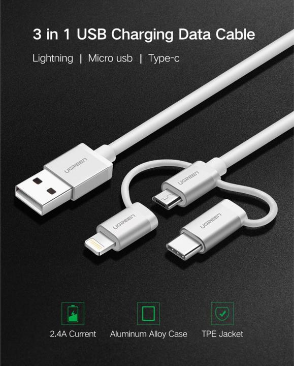 Actual product image Ugreen 3-in-1 USB2.0-A Multifunction Cable (1.50 m, USB 2.0)