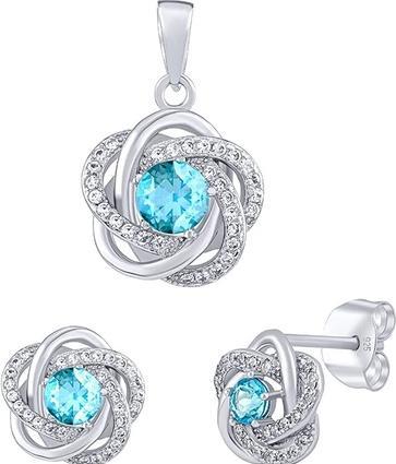 Image du produit Silvego Parure pour femme en argent 925 avec fleur et topaze bleue véritable (Argent sterling 925)