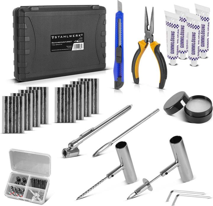 Stahlwerk Kit de réparation de pneus 72 pièces, Kit de réparation de pneus pour voiture, Kit de réparation