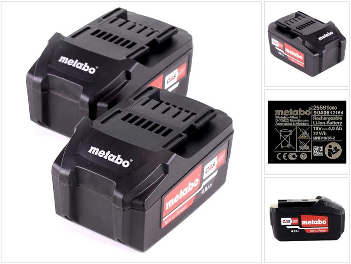 Metabo Kit de batterie 2x batterie Li-Power 18 V 4,0 Ah CAS Li-Ion ( 2x 625591000 ) avec indicateur de (18 V)