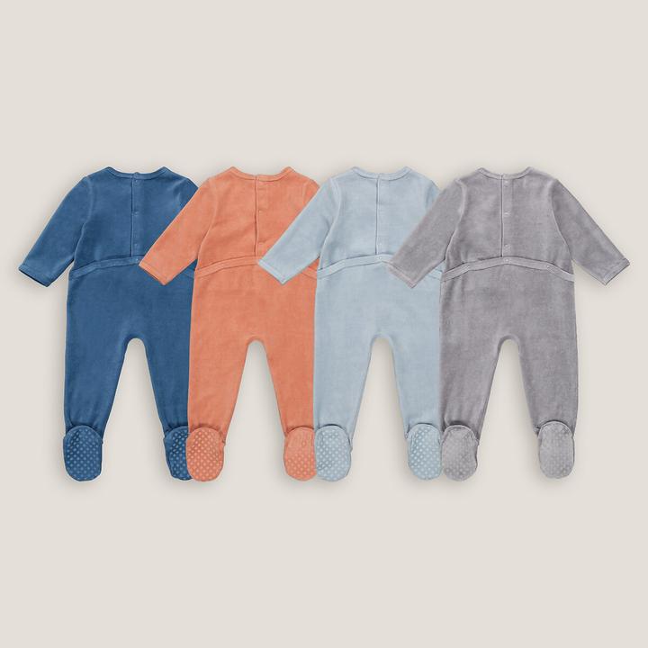 Produktbild La Redoute Collections 4er-Pack Samt-Strampler mit Schriftzug (50)