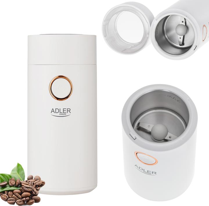 Immagine prodotto Adler Macinacaffè AD4446wg 150 W, Capacità chicchi di caffè 75 g, Interruttore di sicurezza sul (Spina UE)
