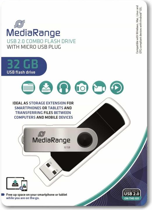 Actual product image MediaRange combo flash drive with micro USB (OTG) (32 GB, Micro USB, USB-A, USB 2.0)