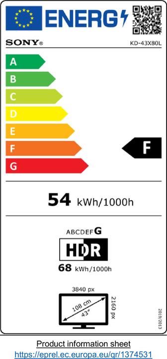 Etichetta energetica Sony KD-43X80L (43", X80L, LED, 4K, 2023)