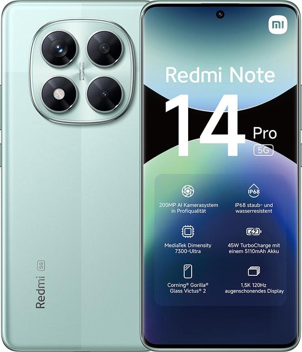 Actual product image Xiaomi Redmi Note 14 Pro 5G (512 GB, Coral Green, 6.67", Dual SIM, 200 Mpx, 5G)