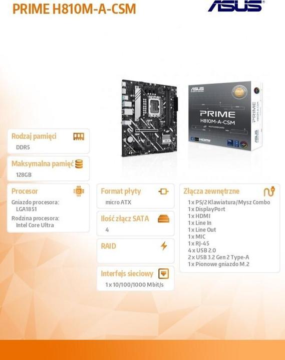 Produktbild ASUS PRIME H810M-A-CSM (Socket S1, Intel H810, mATX)