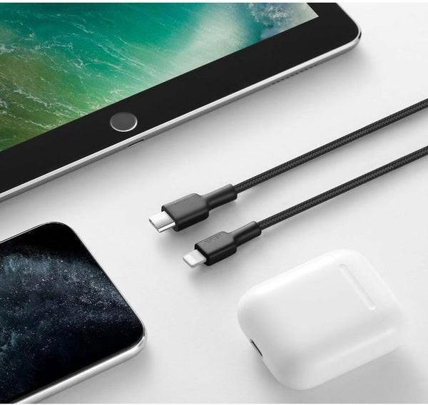 Actual product image Aukey CB-CL02 Black Nylon Lightning USB C Cable | USB power supply USB-PD | 1.2 m | Apple MFi certificate (1.20 m, USB 3.2 Gen 1)