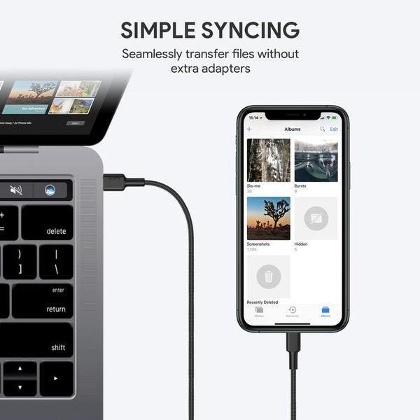 Actual product image Aukey CB-CL02 Black Nylon Lightning USB C Cable | USB power supply USB-PD | 1.2 m | Apple MFi certificate (1.20 m, USB 3.2 Gen 1)