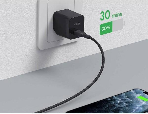 Actual product image Aukey CB-CL02 Black Nylon Lightning USB C Cable | USB power supply USB-PD | 1.2 m | Apple MFi certificate (1.20 m, USB 3.2 Gen 1)
