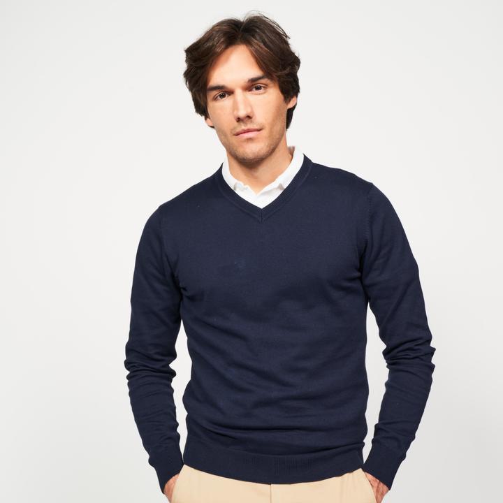 Immagine prodotto Inesis Pullover da golf da uomo con scollo a V in cotone - CW100 blu navy
