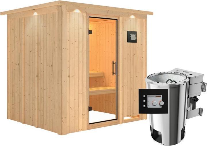 Actual product image Karibu Daria with roof wreath (Plug & Play 3,6 KW - Bio external control)