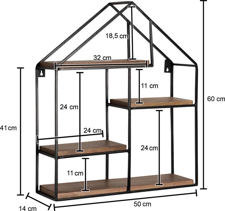 Immagine prodotto FineBuy Scaffale a muro FB92219 Metallo Nero (50 x 60 x 14 cm)