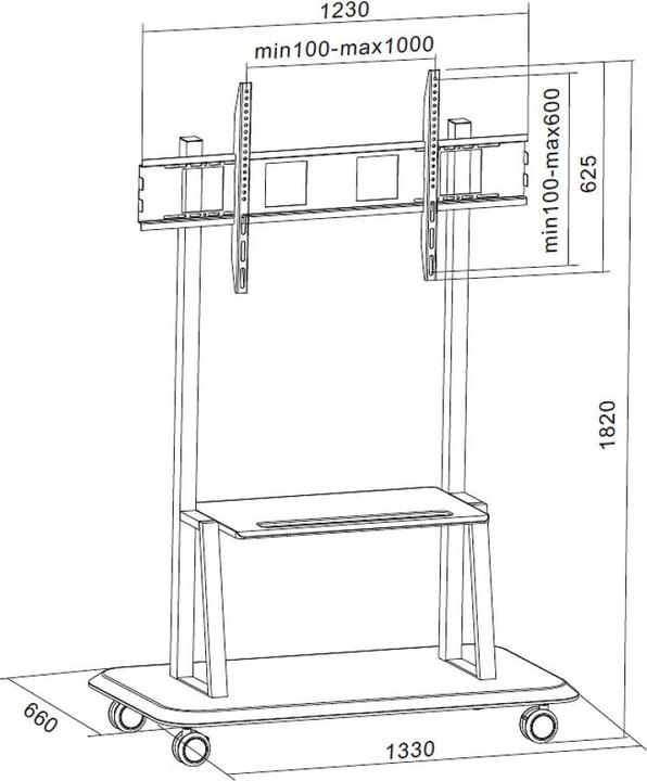 Actual product image Techly Trolley - for flat screen - Black (55"-120") (120", 150 kg)