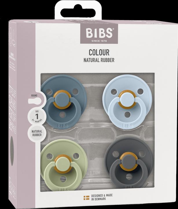 Actual product image Bibs Nuggi Try-it Colour Latex 0-6m 4 Pack Petrol Sage Baby Blue Iron (4 x, up to 6 M.)