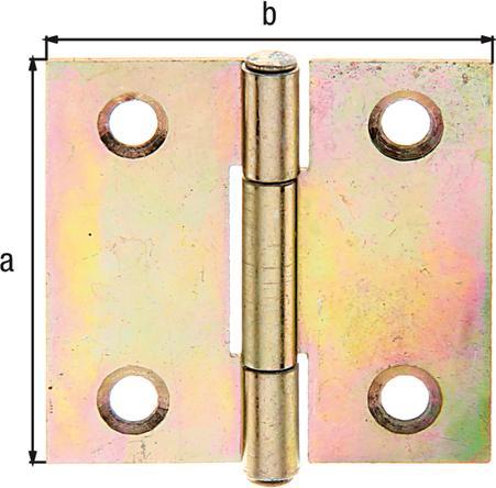 Actual product image Alberts Hinge half-width with riveted brass pin, 31.5 x 31 mm, galv. yellow galvanised