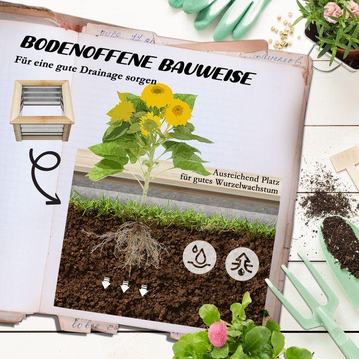 Image du produit Swisshandel24 Lit surélevé en métal, bac à fleurs, bac à plantes avec cadre en bois, bac à légumes, bac à herbes