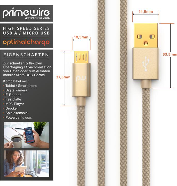 Immagine prodotto Primewire Cavo Micro USB - Cavo di ricarica rapida MicroUSB 2.4A, nylon, spina in metallo, cavo di ricarica (2 m, USB 2.0)