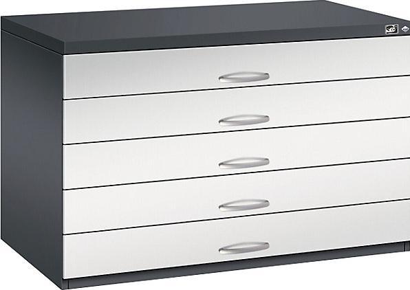Actual product image C+P Drawing cabinet, A1, 5 drawers, height 760 mm, black grey / light grey.