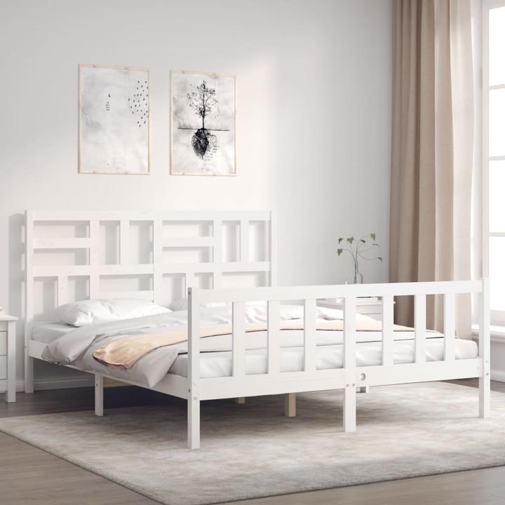 Actual product image VidaXL Massivholzbett mit Kopfteil Weiss 5FT King Size (150 x 200 cm)