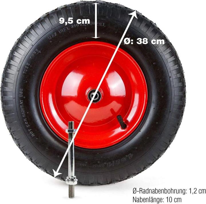 Produktbild Grafner Schubkarrenrad 4.80/4.00-8 PU Luftbereifung Metallfelge mit Achse Schubkarrenreifen