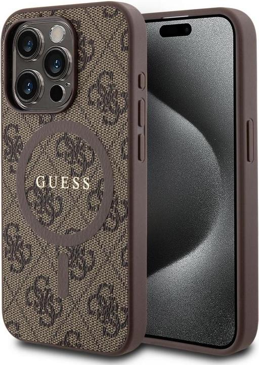Produktbild Guess GUHMP15LG4GFRW iPhone 15 Pro 6.1" brązowy/brown hardcase 4G Collection Leather Metal Logo MagS (Apple iPhone 15 Pro)