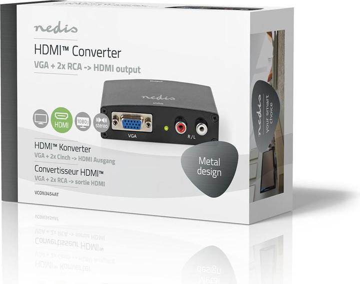 Produktbild Nedis HDMI T Converter VGA Female / 2X Cinch Buchse HDMIT Ausgang 1-Weg 1080p 1.65 Gbps Aluminium An