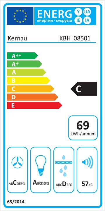 Etichetta energetica Kernau KBH 08501 X Cappa da incasso Acciaio inox ³/h C (Cappuccio a schermo piatto)